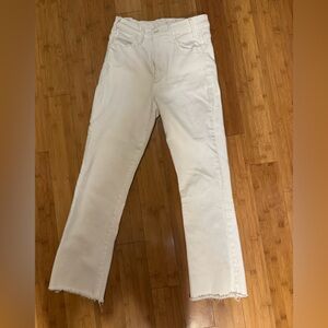 EUC; Mother Hustler jeans; white/fairest of them alll; ankle fray;size 27